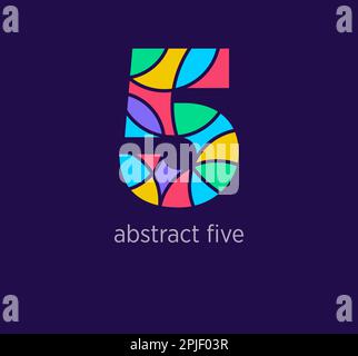Modern abstract numeral five logo icon. Unique design color transitions. Colorful 5 number template. vector. Stock Vector