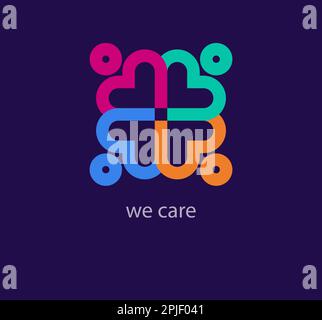 We care logo template. Team heart people logo. Unique design color transitions. vector. Stock Vector