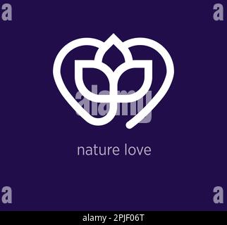 Creative heart inside flower logo design. Organic lifestyle logo template. vector. Stock Vector
