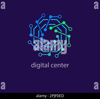 Modern digital center logo. Unique design color transitions. technology lines logo template. vector. Stock Vector