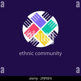 Ethnic hand community logo of people. Unique design color transitions. People together logo template. vector. Stock Vector