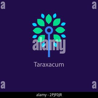 Taraxacum flower logo. Modern line and colorful design. Logo template. For medical, yoga, spa classes, beauty. Stock Vector