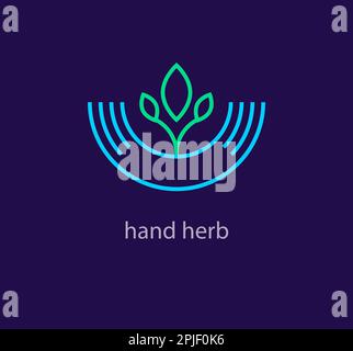 Leaf in hand logo. Modern line and colorful design. Logo template. For medical, yoga, spa classes, beauty. Stock Vector