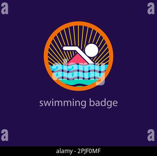 Unique swimming badge logo. Modern design color transitions. floating human logo template. vector. Stock Vector