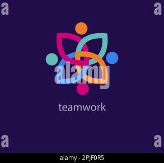 Connected teamwork logo. Unique color transitions. Cyclic line and society logo template. vector Stock Vector