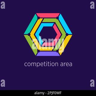 Unique competition area line logo design. Modern design color. Geometric hexagon logo template. vector. Stock Vector