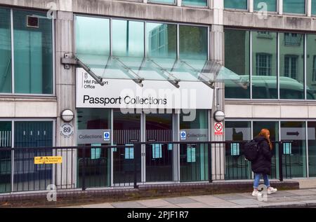 London, UK. 2nd April 2023. Previous HM Passport Office in Victoria, which is now closed permanently. Passport Office workers are set to strike for five weeks over pay from 3rd April. Credit: Vuk Valcic/Alamy Live News Stock Photo