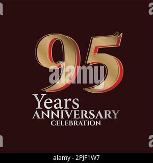 95th Years Anniversary Logo Gold and red Colour isolated on elegant background, vector design for greeting card and invitation card Stock Vector