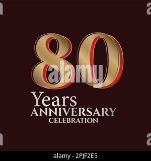 80th Years Anniversary Logo Gold and red Colour isolated on elegant background, vector design for greeting card and invitation card Stock Vector