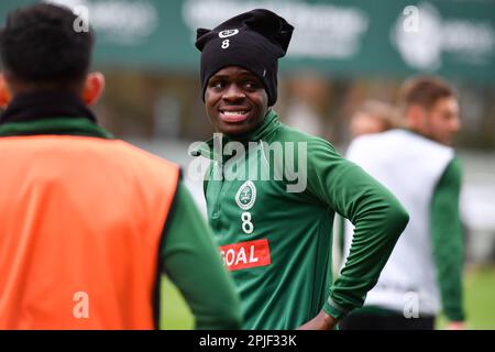Lommel, Belgium. 02nd Apr, 2023. Lommel's Silu Metinho pictured during a soccer match Lommel SK and Royal Excelsior Virton, Sunday 02 April 2023 in Lommel, on day 5 of the Relegation Play-offs of the 2022-2023 'Challenger Pro League' 1B second division of the Belgian championship. BELGA PHOTO JILL DELSAUX Credit: Belga News Agency/Alamy Live News Stock Photo