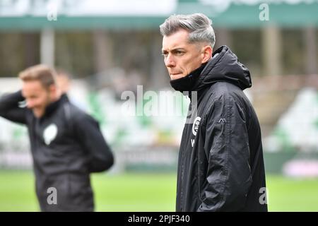 Lommel, Belgium. 02nd Apr, 2023. Lommel's assistant coach Willem Weijs pictured during a soccer match Lommel SK and Royal Excelsior Virton, Sunday 02 April 2023 in Lommel, on day 5 of the Relegation Play-offs of the 2022-2023 'Challenger Pro League' 1B second division of the Belgian championship. BELGA PHOTO JILL DELSAUX Credit: Belga News Agency/Alamy Live News Stock Photo