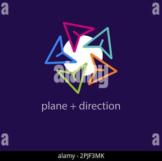 Unique circular paper airplane logo. Modern color transitions. Airplane cycle logo template. vector. Stock Vector