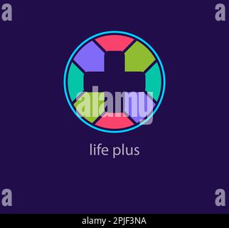 Various health plus logo in modern round. Unique color transitions. Hospital industry logo template. vector. Stock Vector