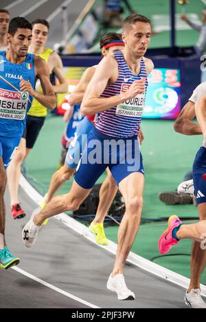Neil Gourley of Great Britain & NI competing in the men’s 1500m heats at the European Indoor Athletics Championships at Ataköy Athletics Arena in Ista Stock Photo