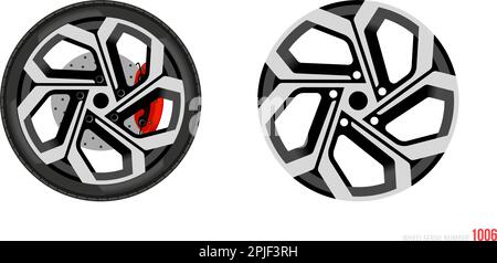 Realistic car rim. Wheel and rim symbol in modern and flat style. Vector illustration of car element for web and mobile design. Isolated on white back Stock Vector