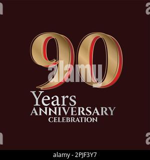 90th Years Anniversary Logo Gold and red Colour isolated on elegant background, vector design for greeting card and invitation card Stock Vector