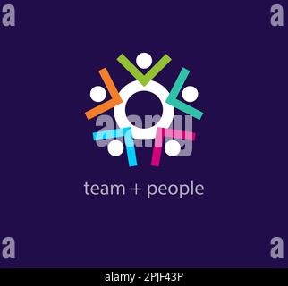 Continuous teamwork and people raising hands, unity idea logo. Unique ...