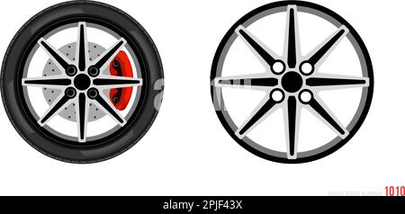Realistic car rim. Wheel and rim symbol in modern and flat style. Vector illustration of car element for web and mobile design. Isolated on white back Stock Vector