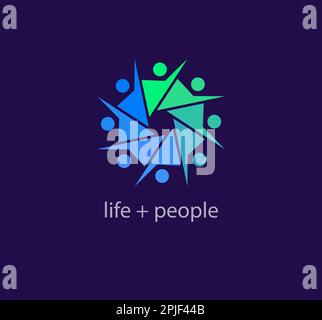 Continuous teamwork and people raising hands, unity idea logo. Unique color transitions. people logo template. vector. Stock Vector