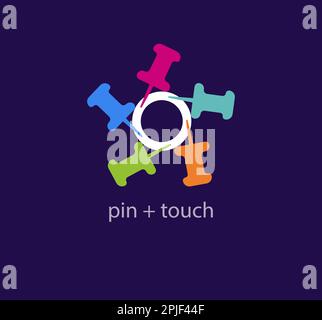 Unique cyclic pin center logo. Modern color transitions. Thumbtack cycle logo template. vector. Stock Vector