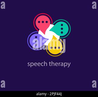 Modern speech therapy and dialog bubble logo. Unique color transitions. Communication agency logo template. vector. Stock Vector