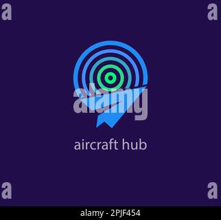 Unique cardboard airplane focus modern logo. Unique color transitions. Creative target logo template. vector. Stock Vector