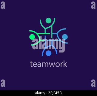 Linear teamwork and human solidarity idea logo. Unique color transitions. people logo template. vector. Stock Vector