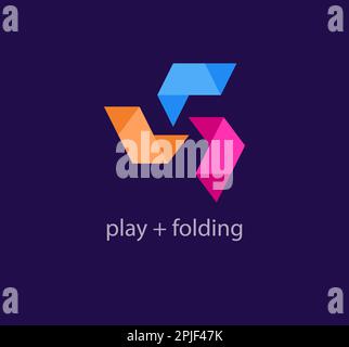 Folding art triangle cycle modern logo. Unique color transitions. folding art logo template. vector. Stock Vector