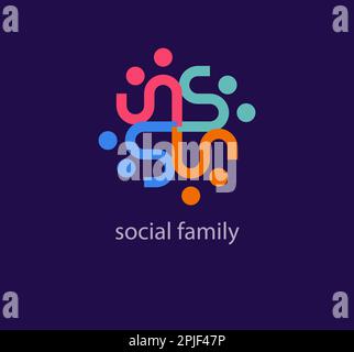 Unique social family logo. Modern color transitions. Linear family connection logo template. vector. Stock Vector