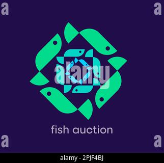 Central Fish auction logo. Unique design color transitions. Creative fish company logo template. vector. Stock Vector