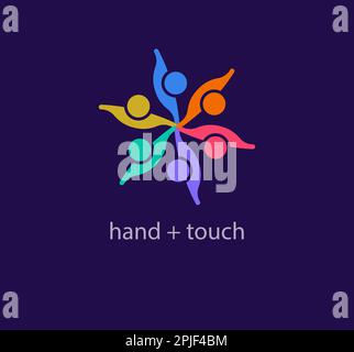 Event logo from unique circular people. Modern color transitions. Hand in hand unity cycle logo template. vector. Stock Vector