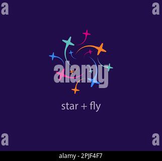 Scattered flying stars modern logo. Unique color transitions. Star cycle logo template. vector. Stock Vector