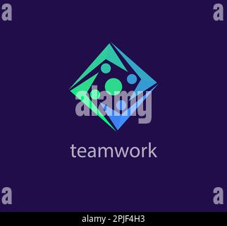 Cube Check mark teamwork and solidarity idea logo. Unique color transitions. people logo template. vector. Stock Vector