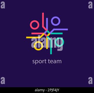 Unique linear sport people logo. Modern color transitions. Sport event cycle logo template. vector. Stock Vector