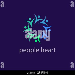 Idea of ​​teamwork from heart and solidarity from people logo. Unique color transitions. people logo template. vector. Stock Vector