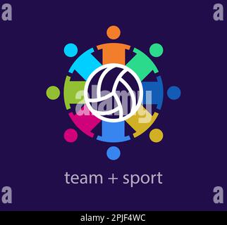 Team sport modern logo. Unique color transitions. People cycle logo template around ball. vector. Stock Vector