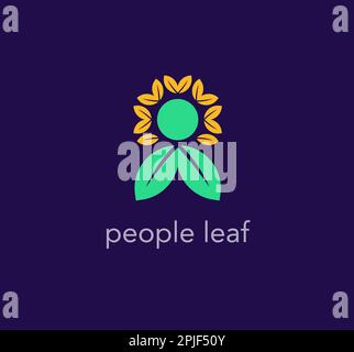 People leaf. Human logo template with sunflower, and leaf. unique vector design. Stock Vector