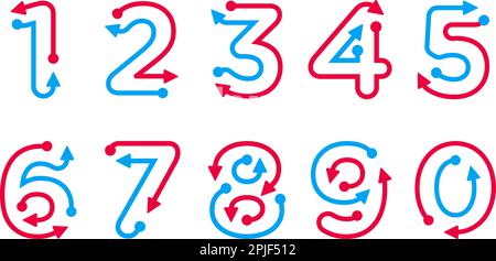 Direction arrows design from numbers. Latin alphabet numbers from 1 to 0. Logo, corporate identity, app, creative poster and more. Stock Vector