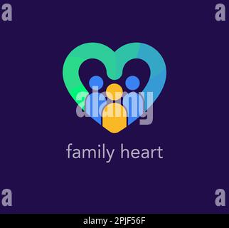 Family logo in heart. Unique color transitions. People logo template. vector Stock Vector