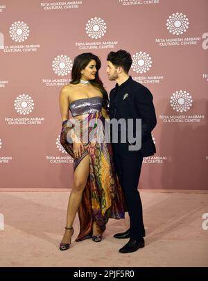 Indian actress Priyanka Chopra Jonas (L) and her husband Nick Jonas (R) pose for a photo shoot on the red carpet during the second day of the opening of Nita Mukesh Ambani Cultural Centre in Mumbai, India, 01 April, 2023. (Photo by Indranil Aditya/NurPhoto) Credit: NurPhoto SRL/Alamy Live News Stock Photo