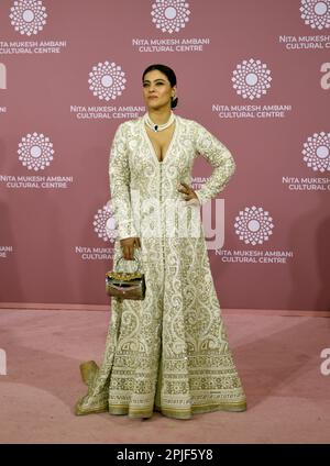 Mumbai, India. 01st Apr, 2023. Indian actress Kajol poses for a photo shoot on the red carpet during the second day of the opening of Nita Mukesh Ambani Cultural Centre in Mumbai, India, 01 April, 2023. (Photo by Indranil Aditya/NurPhoto) Credit: NurPhoto SRL/Alamy Live News Stock Photo