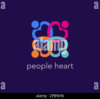 Intertwining Heart family logo. Unique color transitions. people logo template. vector Stock Vector