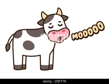 Cute cartoon cow saying Moo, funny hand drawn illustration. Simple drawing, vector clip art. Stock Vector