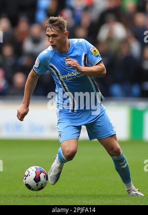 Coventry City's Callum Doyle in action during the Sky Bet Championship match at the Coventry Building Society Arena, Coventry. Picture date: Saturday April 1, 2023. Stock Photo