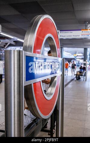 Whitechapel Underground Station Roundel, London Stock Photo