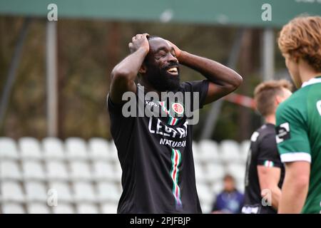 Lommel, Belgium. 02nd Apr, 2023. Virton's Herve Kage pictured during a soccer match Lommel SK and Royal Excelsior Virton, Sunday 02 April 2023 in Lommel, on day 5 of the Relegation Play-offs of the 2022-2023 'Challenger Pro League' 1B second division of the Belgian championship. BELGA PHOTO JILL DELSAUX Credit: Belga News Agency/Alamy Live News Stock Photo