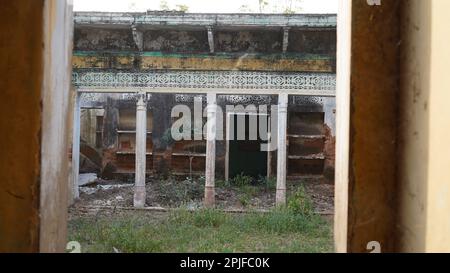 old abandoned building. Old brick wall with destroyed plaster. Renovation of old house. Industrial style design wall background. Stock Photo