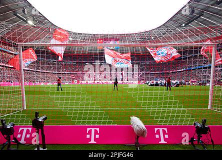 Munich, Germany. Apr 01, 2023 Allianz Arena  in the match FC BAYERN MUENCHEN - BORUSSIA DORTMUND 4-2 1.German Football League on Apr 01, 2023 in Munich, Germany. Season 2022/2023, matchday 26, 1.Bundesliga, FCB, BVB, München, 26.Spieltag. © Peter Schatz / Alamy Live News    - DFL REGULATIONS PROHIBIT ANY USE OF PHOTOGRAPHS as IMAGE SEQUENCES and/or QUASI-VIDEO - Stock Photo