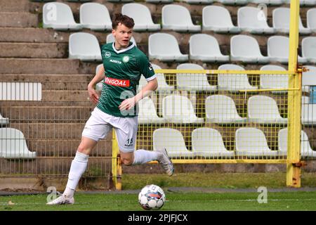 Lommel, Belgium. 02nd Apr, 2023. Lommel's Kolbeinn Thordarson pictured in action during a soccer match Lommel SK and Royal Excelsior Virton, Sunday 02 April 2023 in Lommel, on day 5 of the Relegation Play-offs of the 2022-2023 'Challenger Pro League' 1B second division of the Belgian championship. BELGA PHOTO JILL DELSAUX Credit: Belga News Agency/Alamy Live News Stock Photo