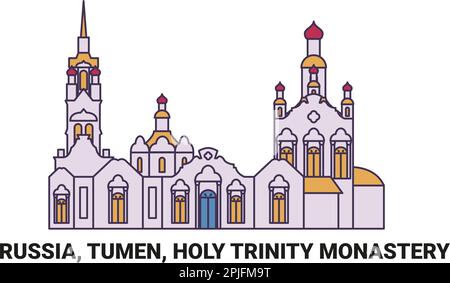 Russia, Tumen, Holy Trinity Monastery, travel landmark vector illustration Stock Vector